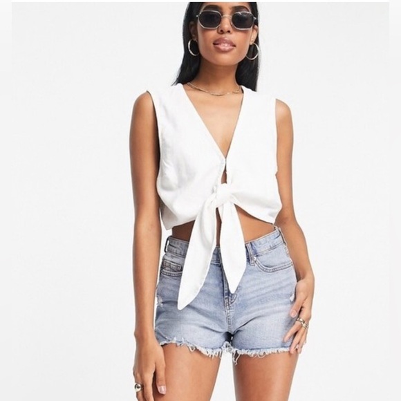 Abercrombie & Fitch Linen Blend Cream White Tie Front Crop Top XXS NWT - Picture 1 of 10